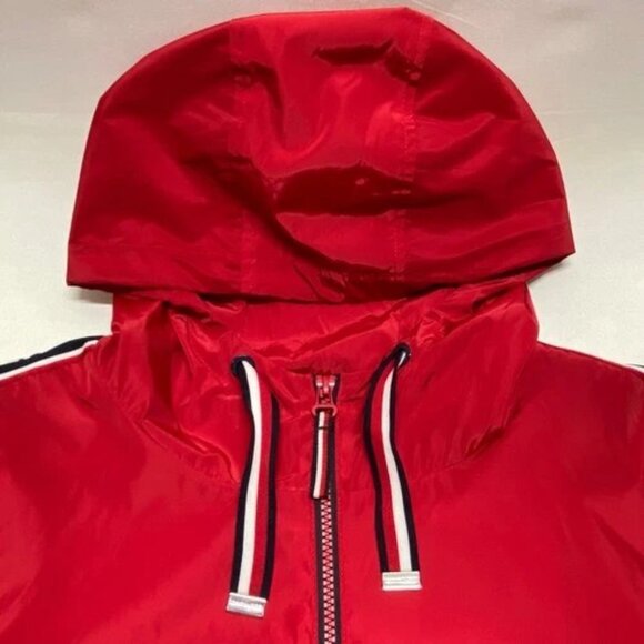 Tommy Hilfiger Jacket Women's XL Crimson Red Hooded Full Zip Windbreaker Coat EC - Picture 8 of 16